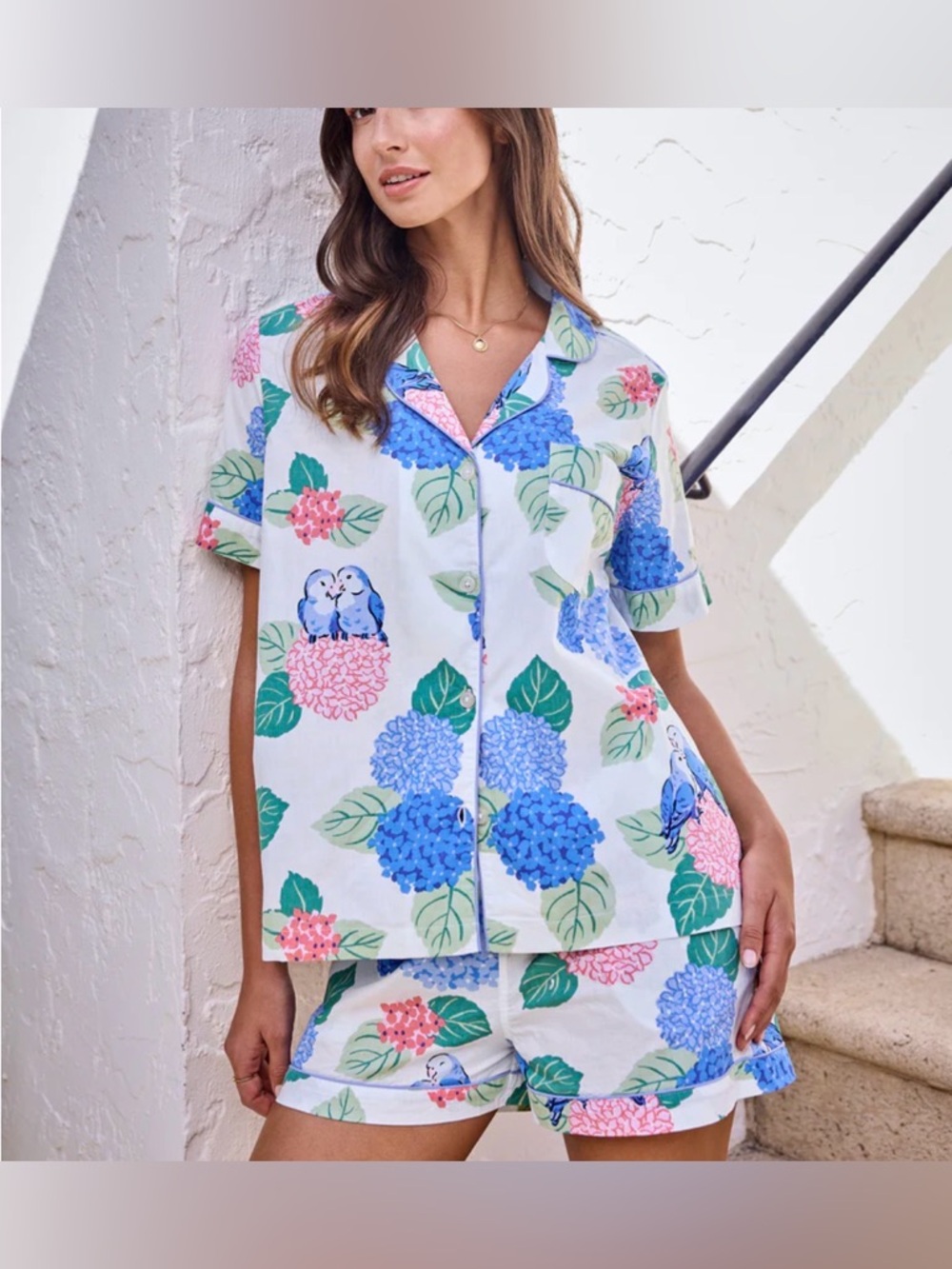 Printfresh “Hydrangea Honeymoon” & Bird Print Short Pajama Set